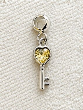 Silver Key Heart Dangle Charm - Pandora Style